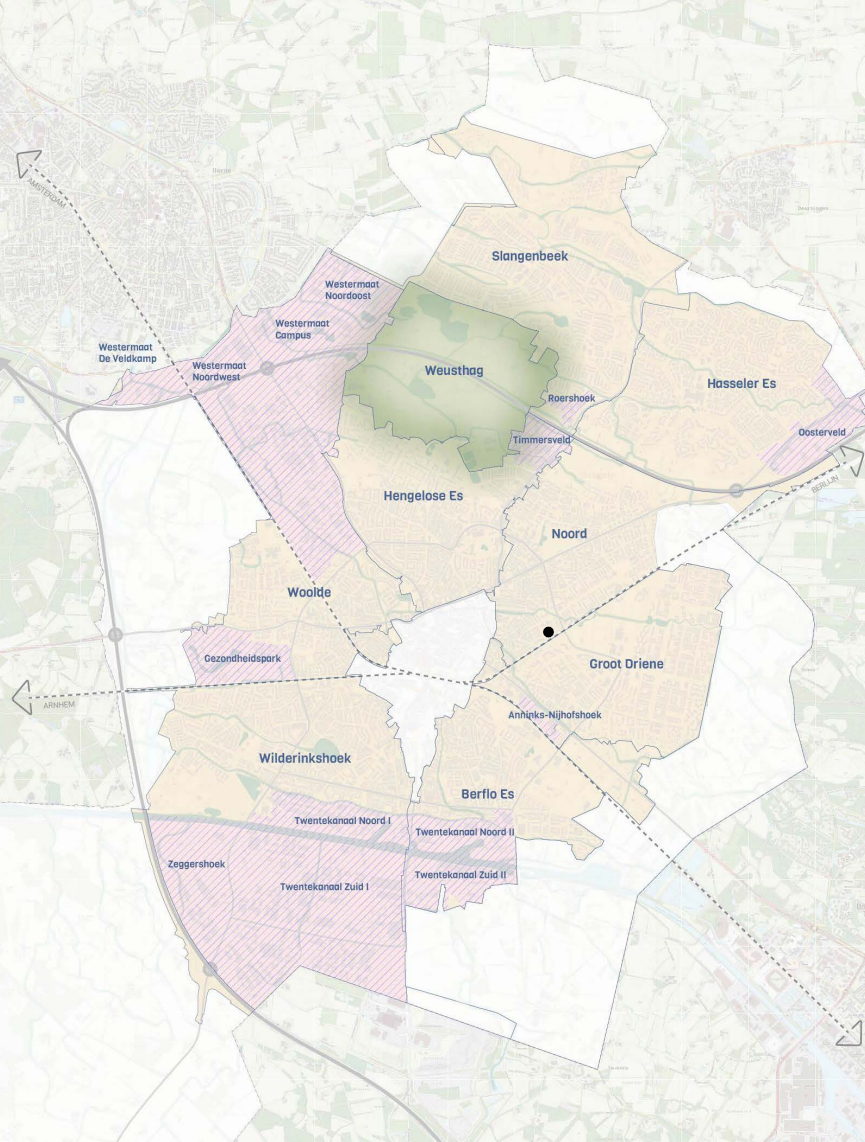 Kaart van Hengelo waarop het visiegebied is weergegeven